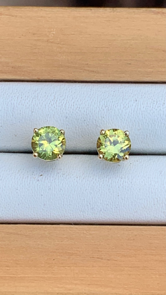 Natural Australian sapphire earrings with bright yellow and green colour
