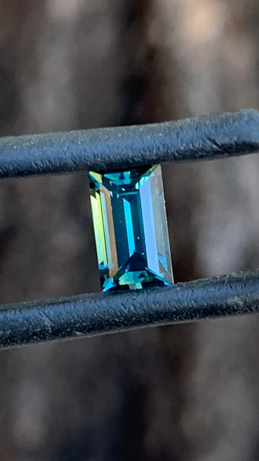 0.975ct teal Australian sapphire baguette cut from the Central Queensland Gemfields