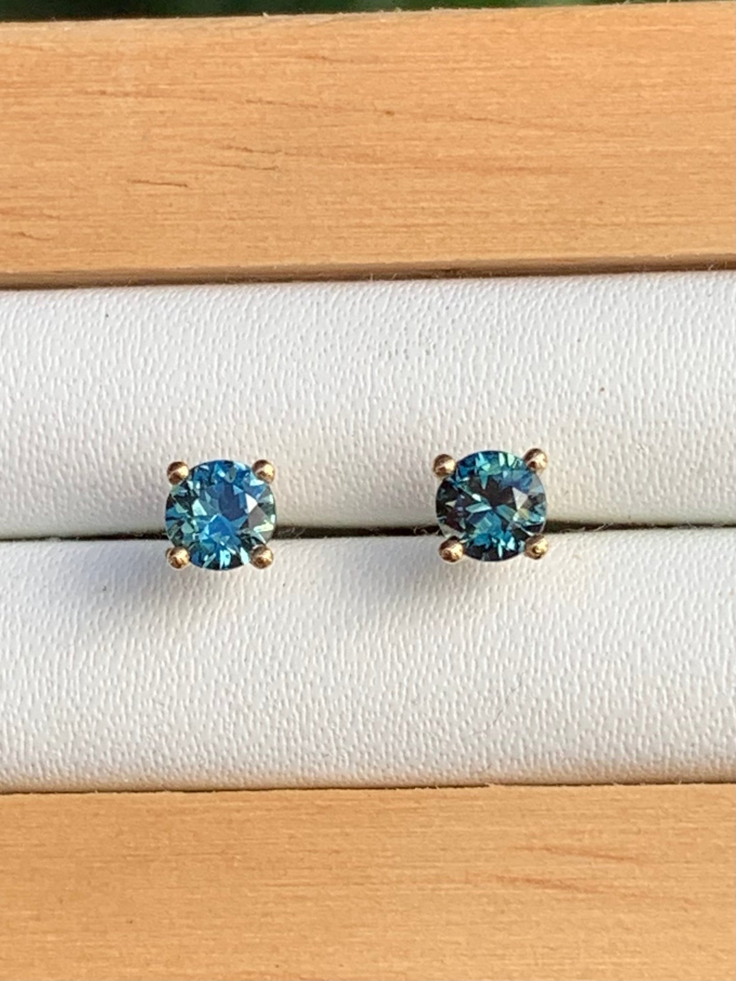 Teal Australian Sapphire Gold Studs