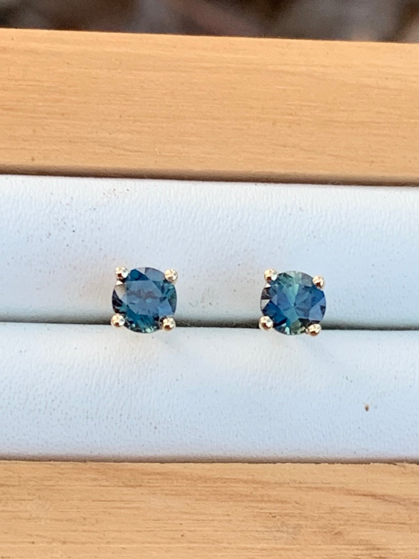 Blue Australian Sapphire Earrings ~ 4mm Gold Studs