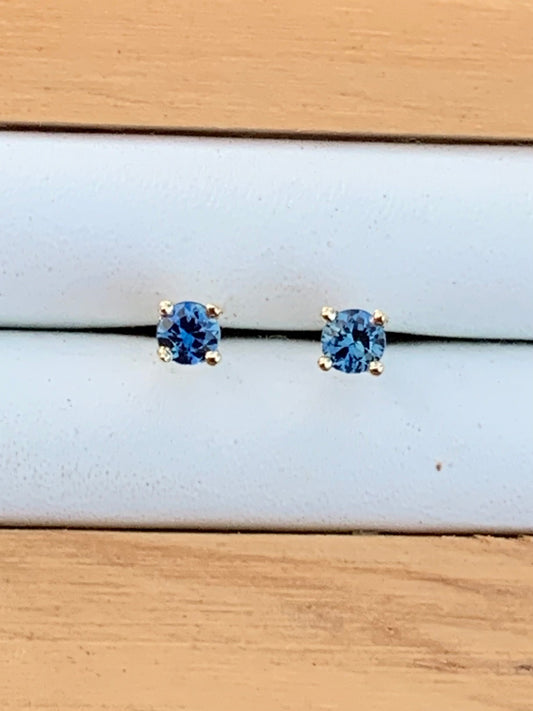 Blue Australian Sapphire Earrings ~ 3mm Gold Studs