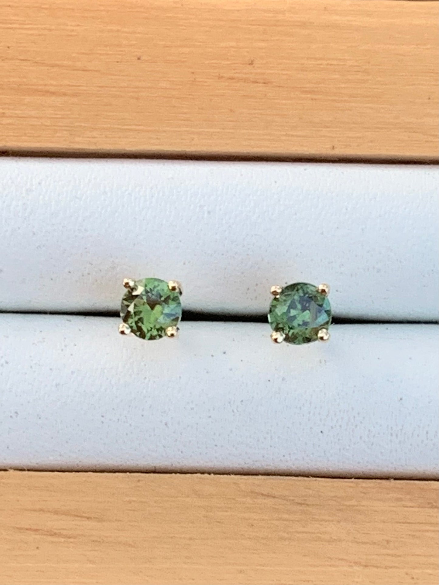 Green Australian Sapphire Earrings ~ 3.5mm Gold Studs