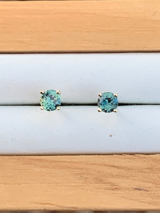 Australian Parti Sapphire Earrings ~ 3.5mm Gold Studs