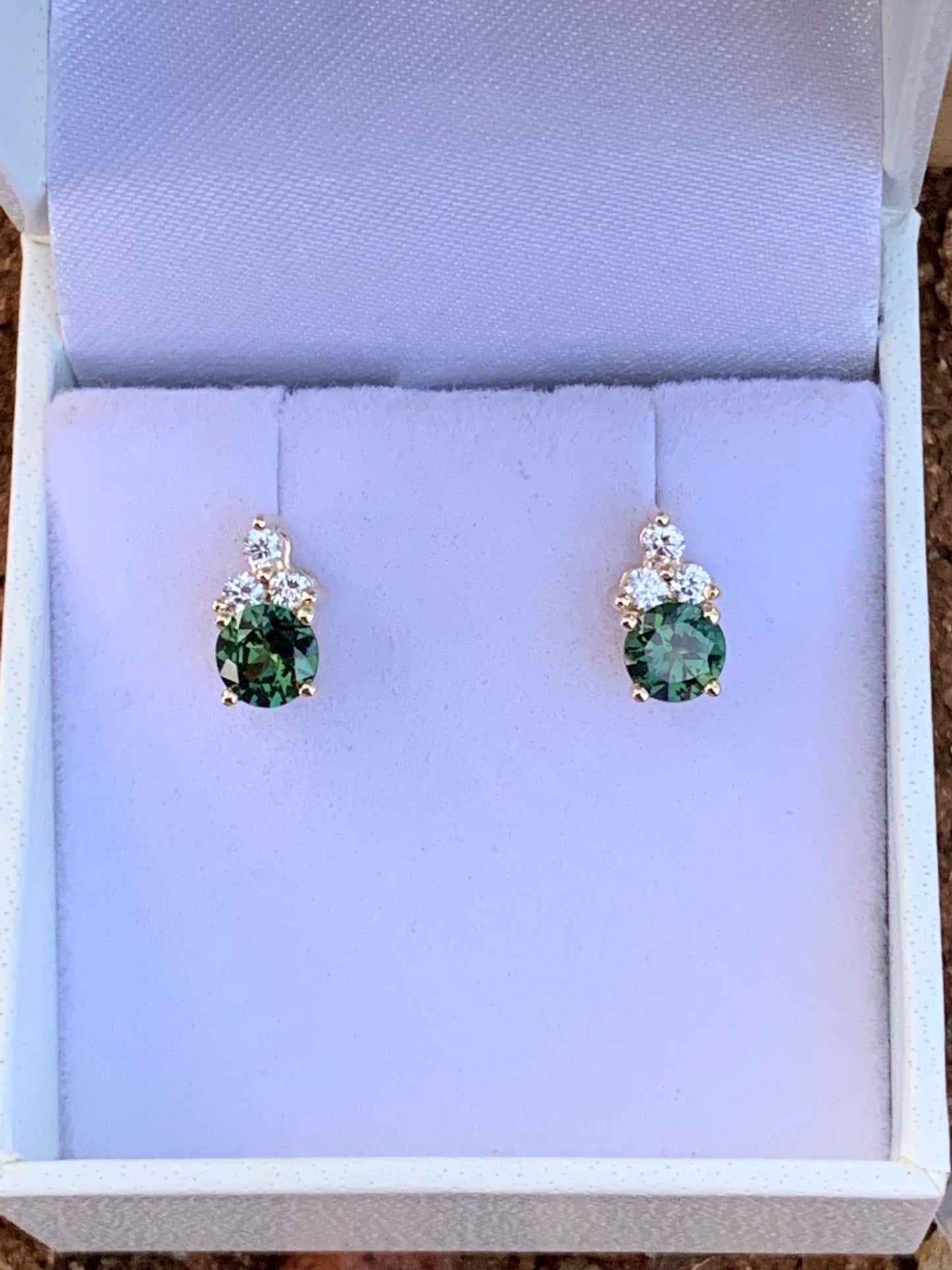 Teal Sapphire and Diamond Earrings