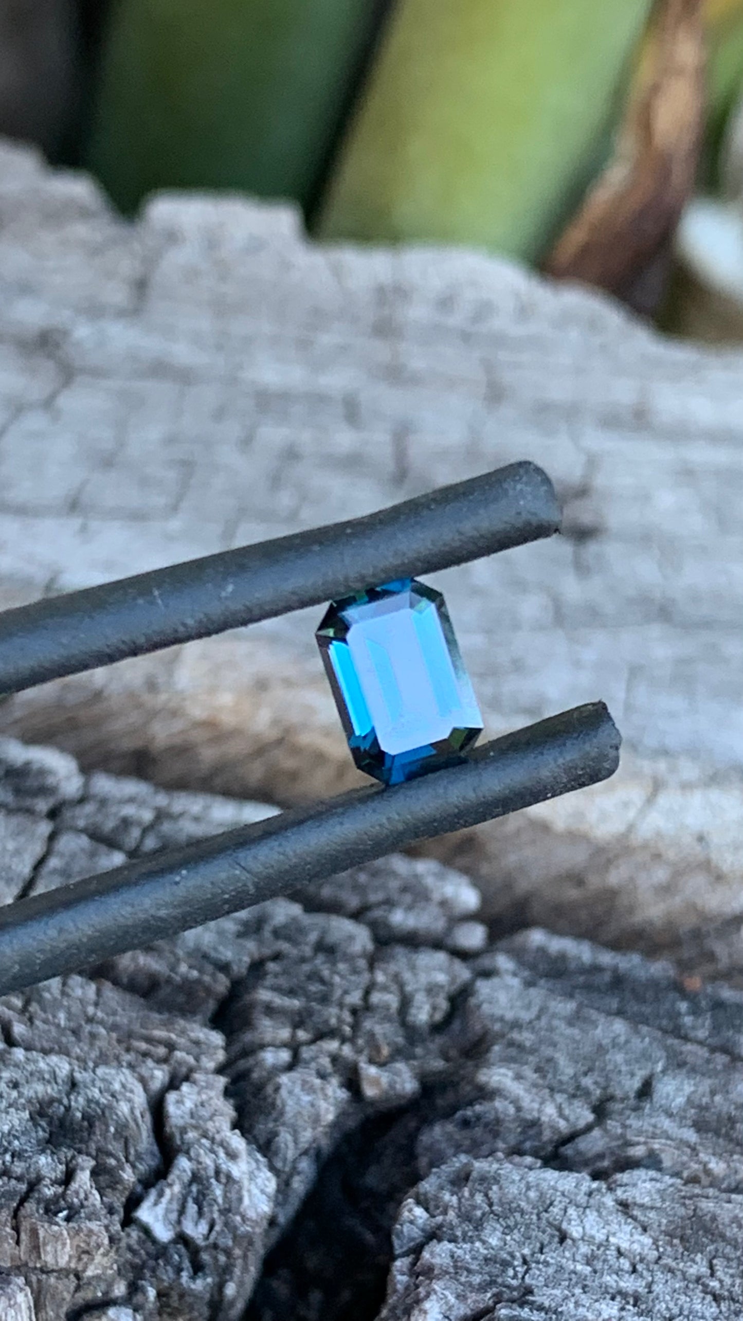 Locally found blue Australian Sapphire in an Emerald Cut