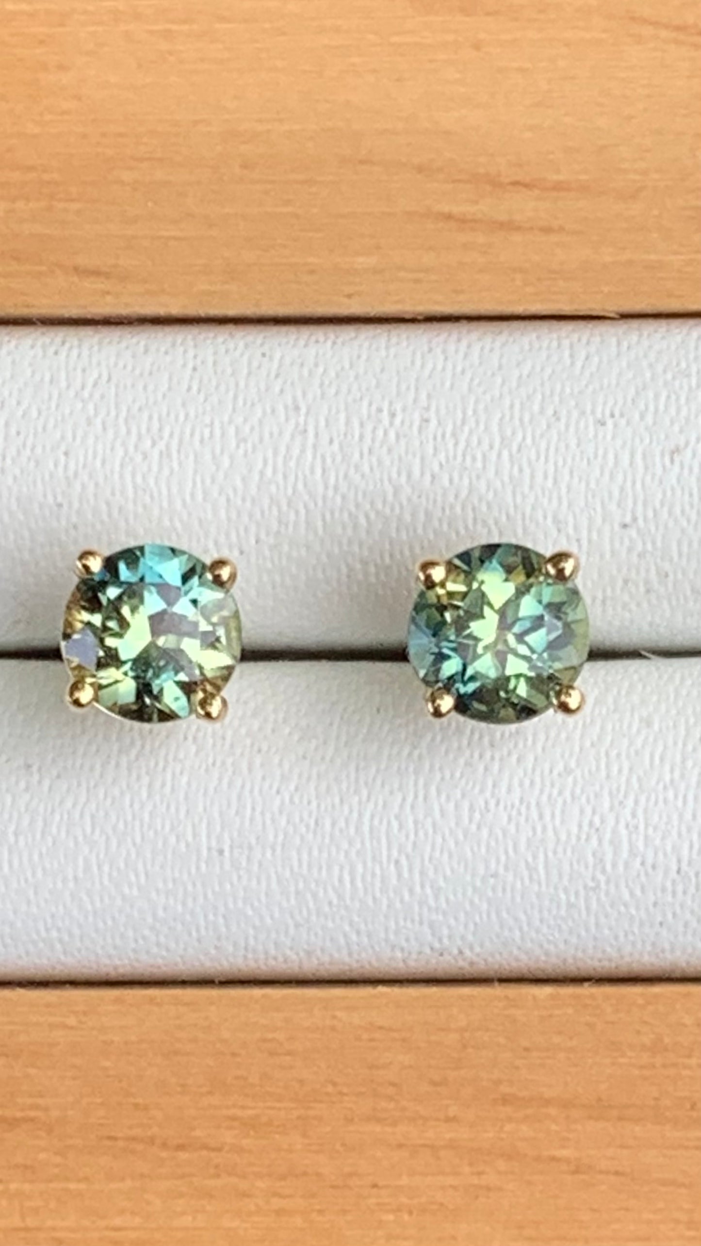 Australian Parti Sapphire Earrings ~ 5mm Gold Studs