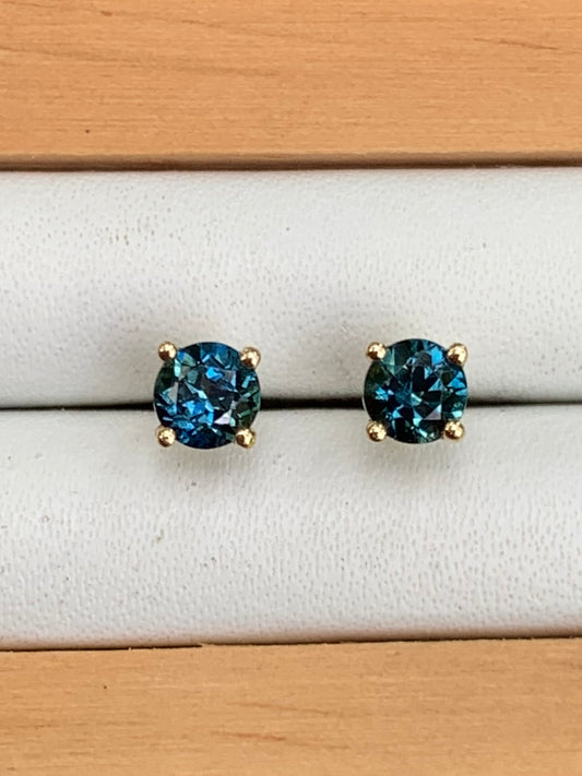 Close up of Australian Sapphire Stud Earrings