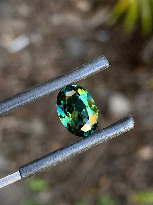 Oval teal parti sapphire sourced from the Central Queensland Gemfields