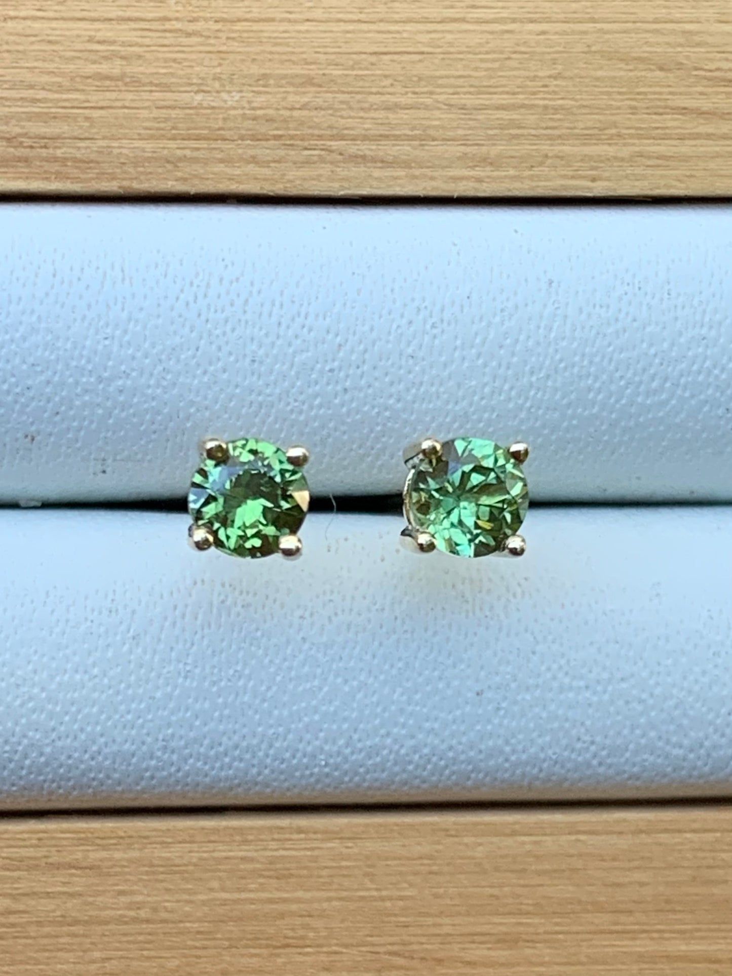 Green Australian Sapphire Earrings ~ 3.5mm Gold Studs