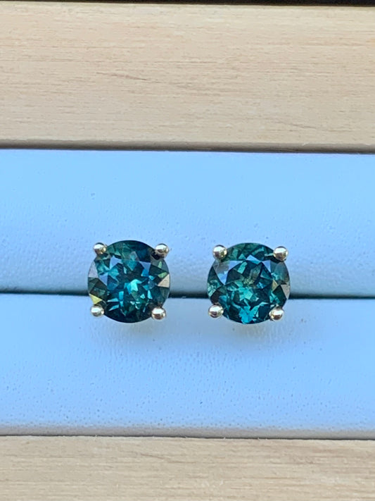 Teal Australian Sapphire Earrings ~ 5mm Gold Studs