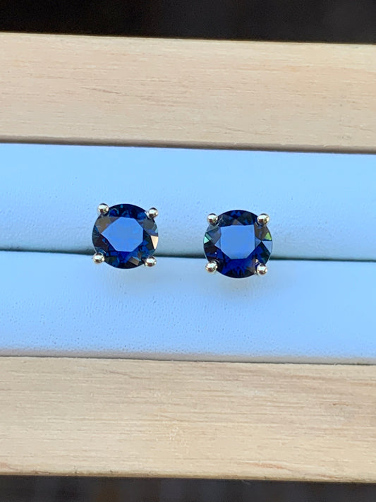 1.71ct Blue Australian Sapphire Earrings ~ 5.5mm Gold Studs