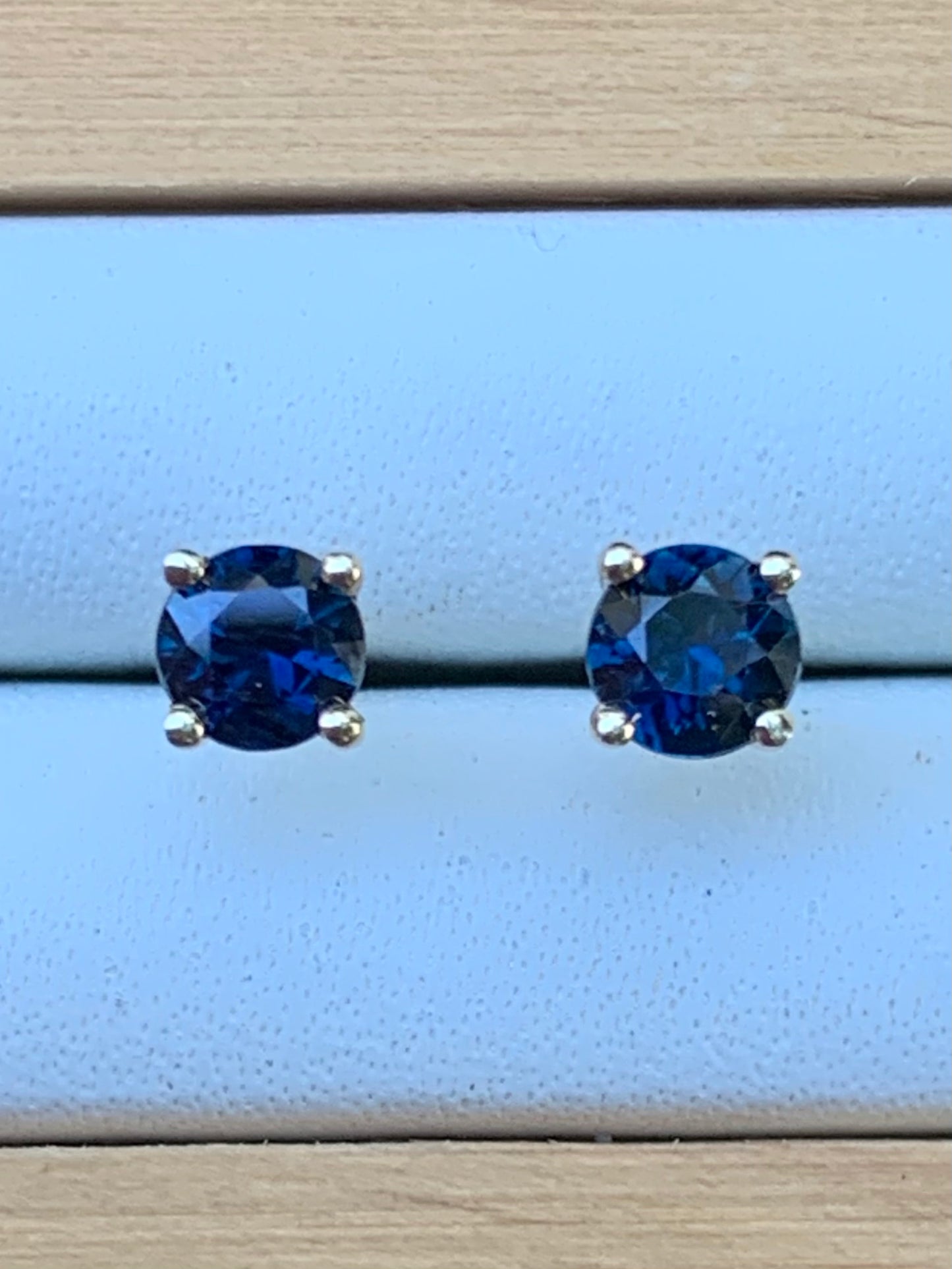 Blue Australian Sapphire Earrings ~ 4mm Gold Studs