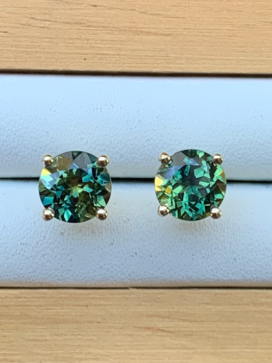 2.21ct Australian Parti Sapphire Earrings ~ 6mm Gold Studs