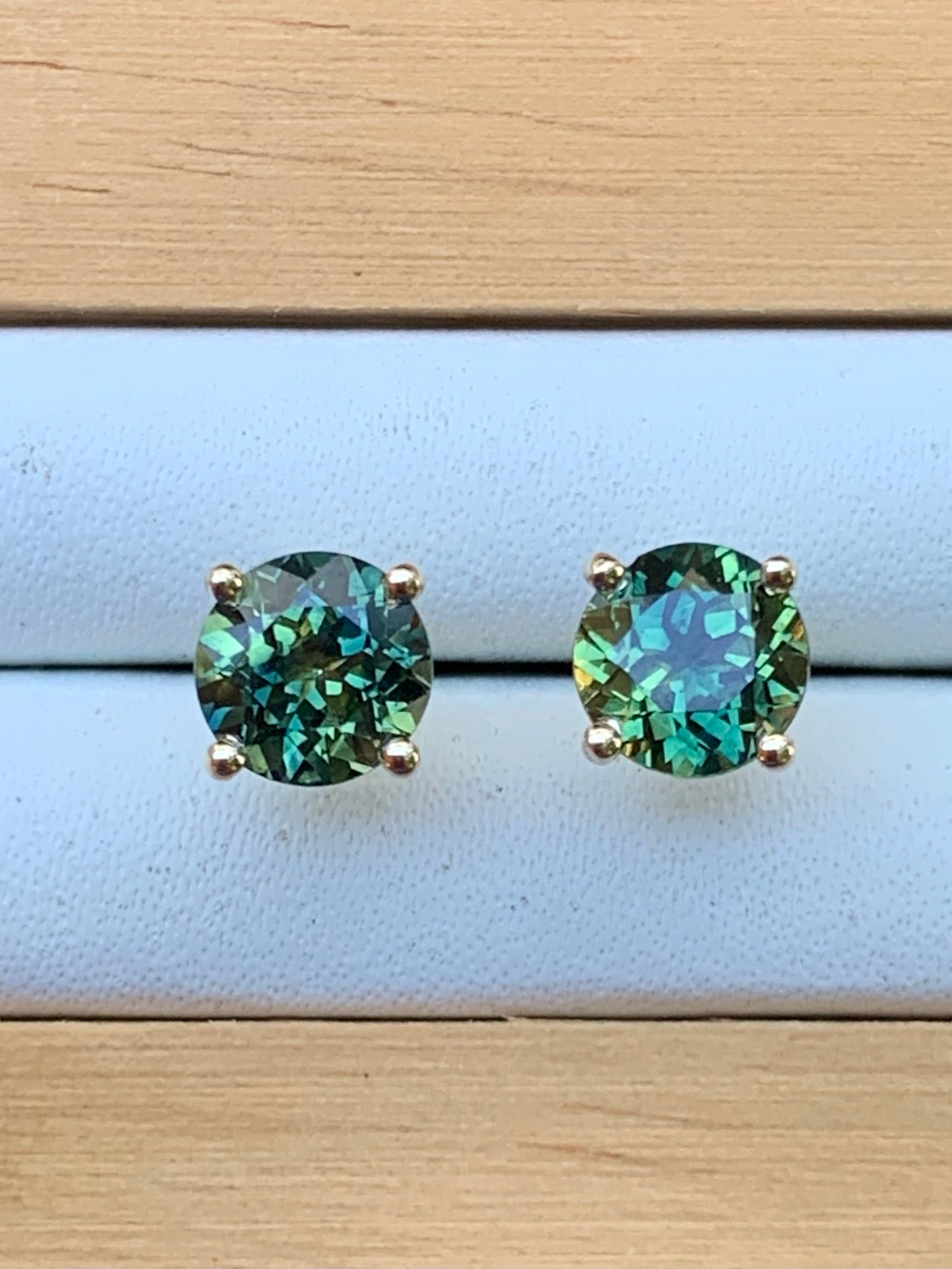2.21ct Australian Parti Sapphire Earrings ~ 6mm Gold Studs