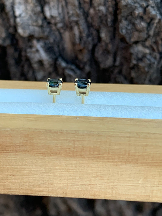 Side view of Blue Australian Sapphire Stud Earrings