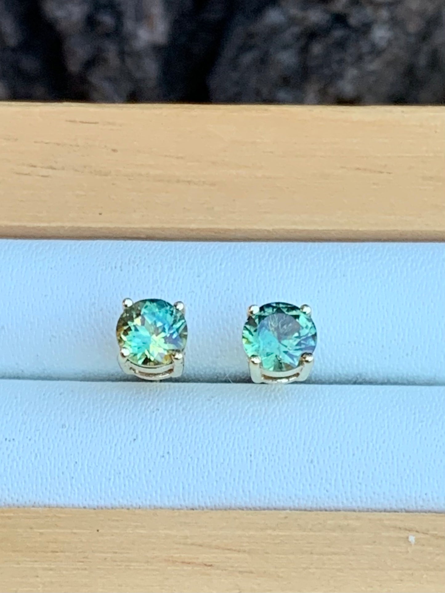 Australian Parti Sapphire Earrings ~ 4.5mm Gold Studs