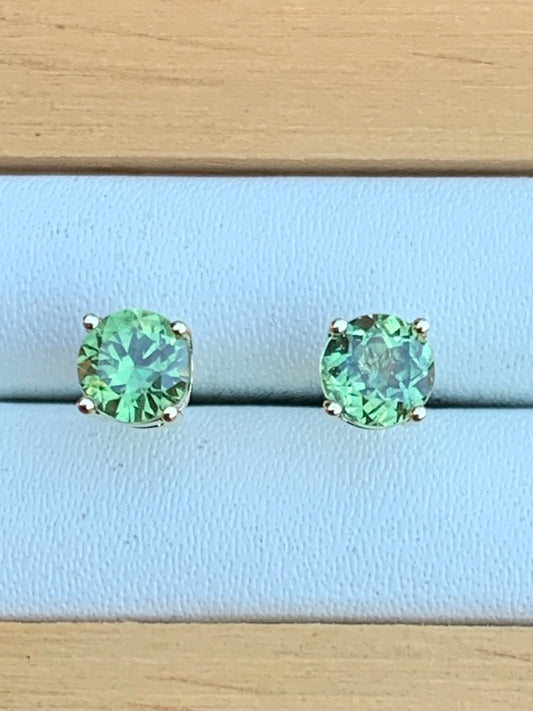 Close up of Green Australian Sapphire Stud Earrings