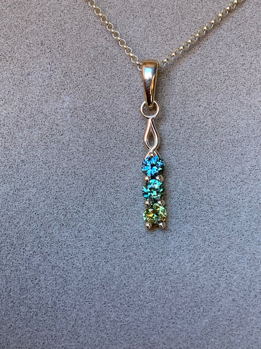 3 Stone Australian Sapphire Drop Necklace