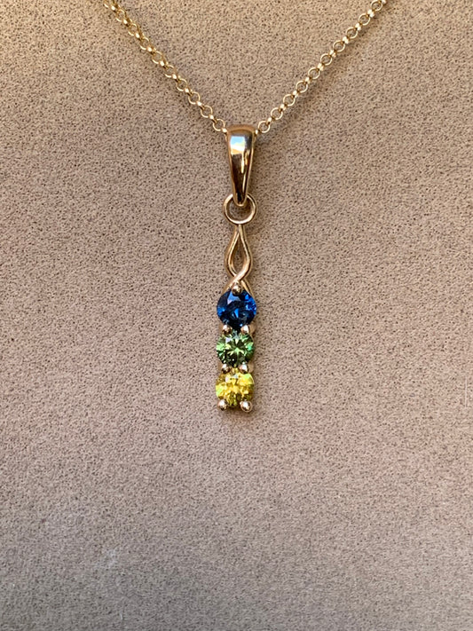 3 Stone Australian Sapphire Drop Necklace