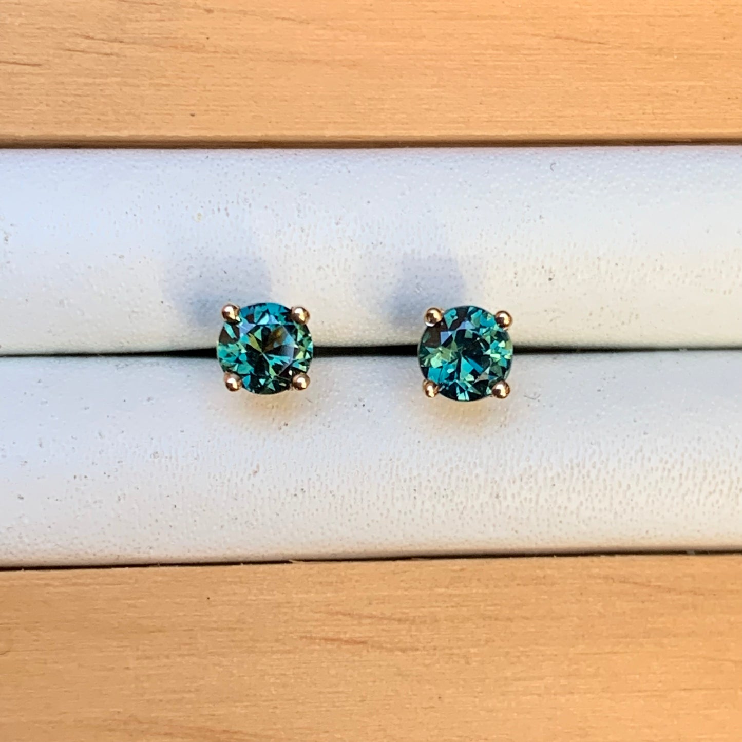 Teal Australian Sapphire Earrings ~ 4mm Gold Studs