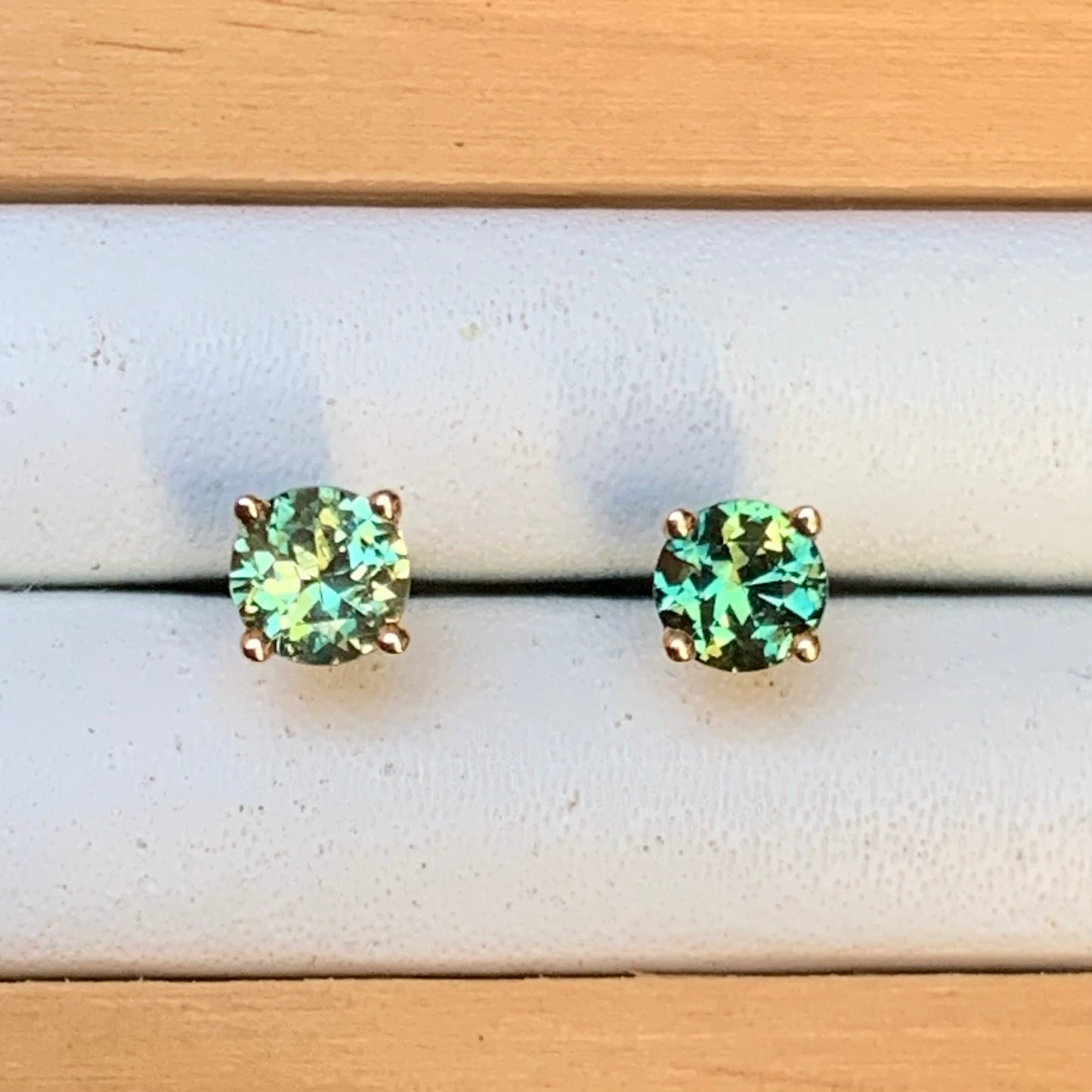Australian Parti Sapphire Earrings ~ 4mm Gold Studs