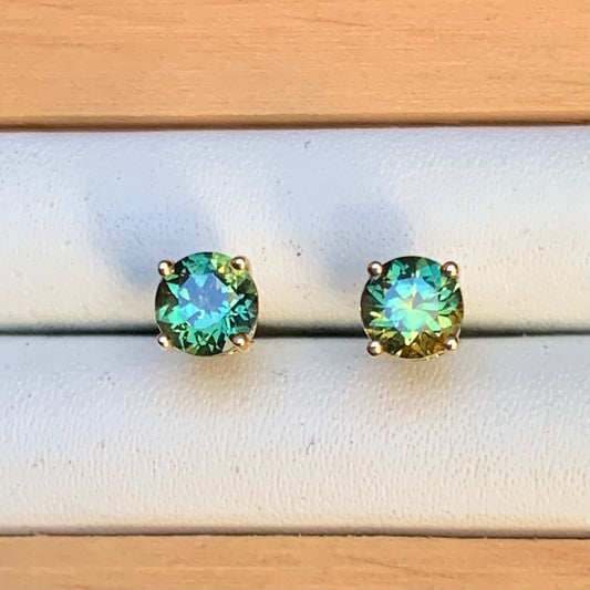 Australian Parti Sapphire Earrings ~ 4.5mm Gold Studs