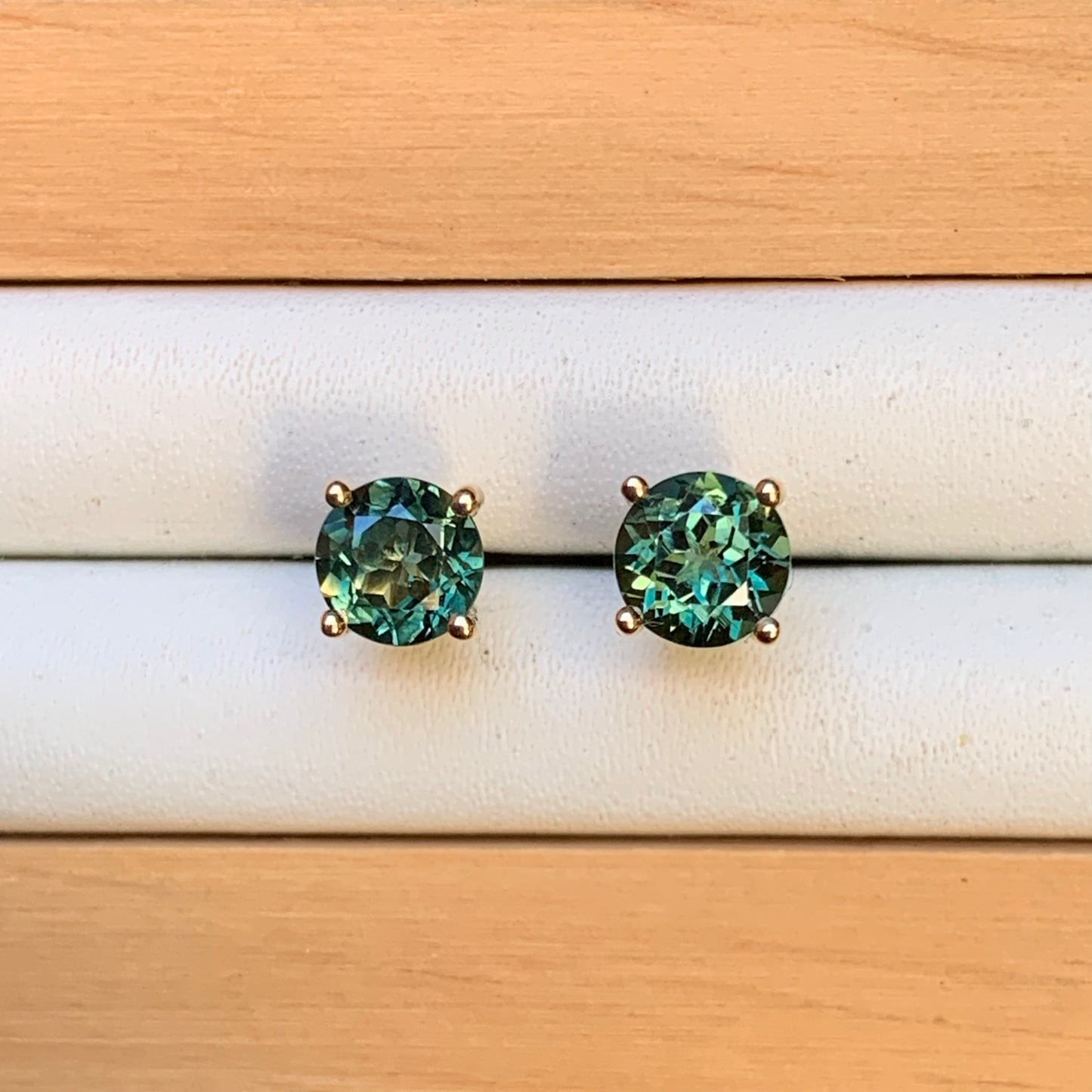 Australian Parti Sapphire Earrings ~ 5.5mm Gold Studs