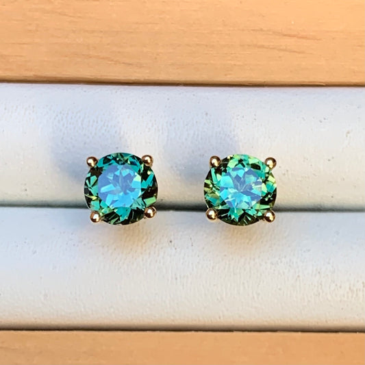 Teal Australian Parti Sapphire Earrings ~ 5mm Gold Studs