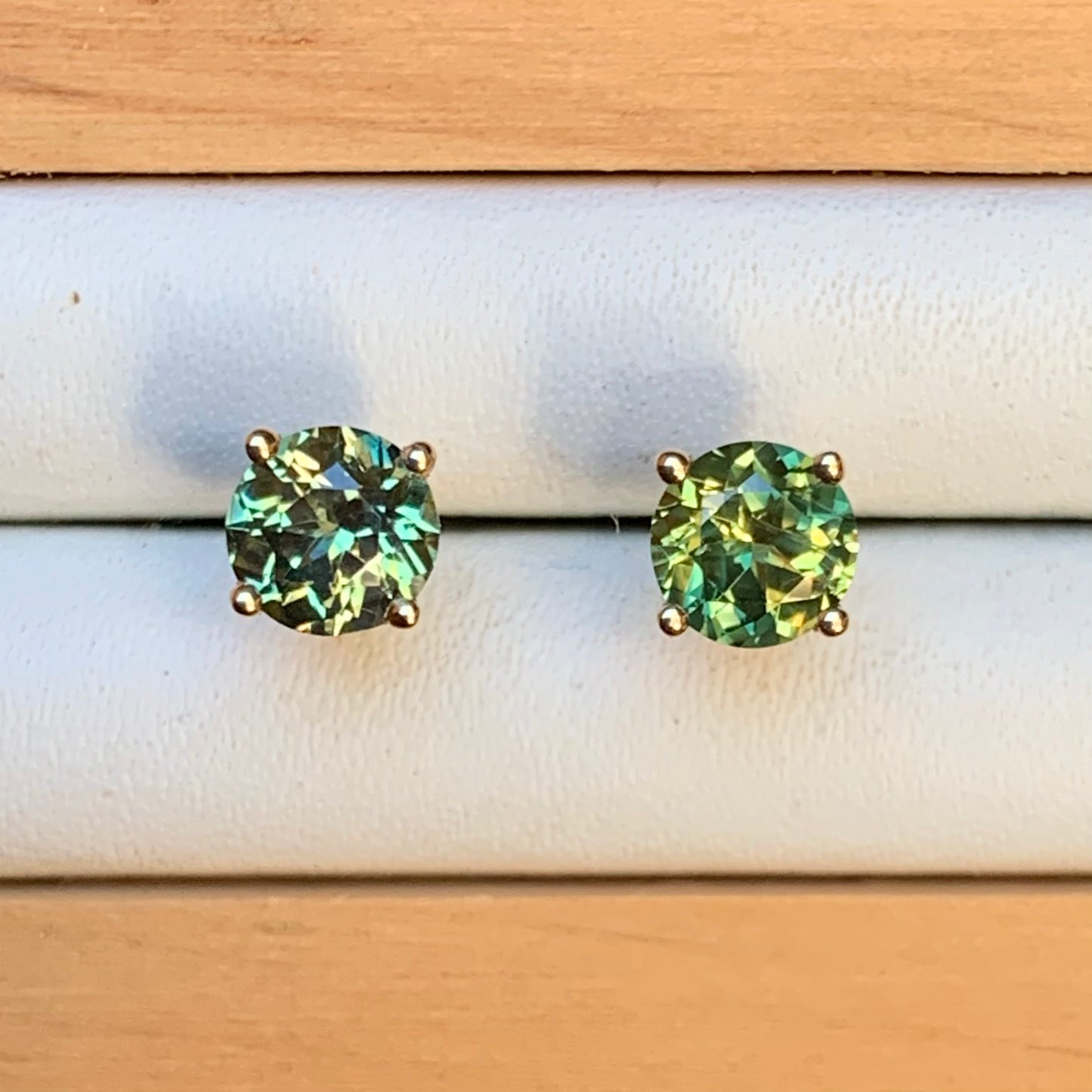 Australian Parti Sapphire Earrings ~ 5mm Gold Studs