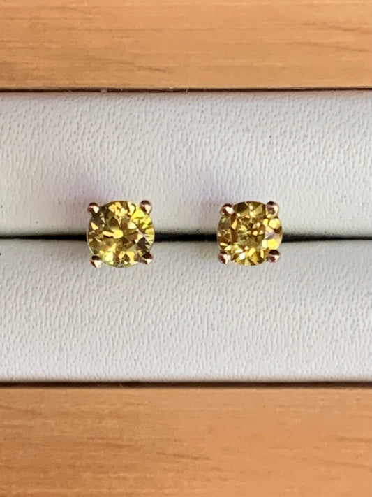 Yellow Australian Sapphire Stud Earrings set in Yellow Gold