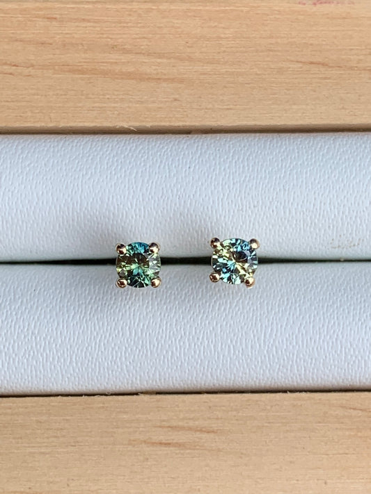 Australian Parti Sapphire Earrings ~ 3mm Gold Studs