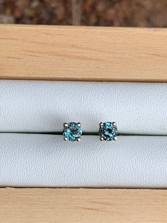 Teal Australian Sapphire Earrings ~ 3mm Sterling Silver Studs