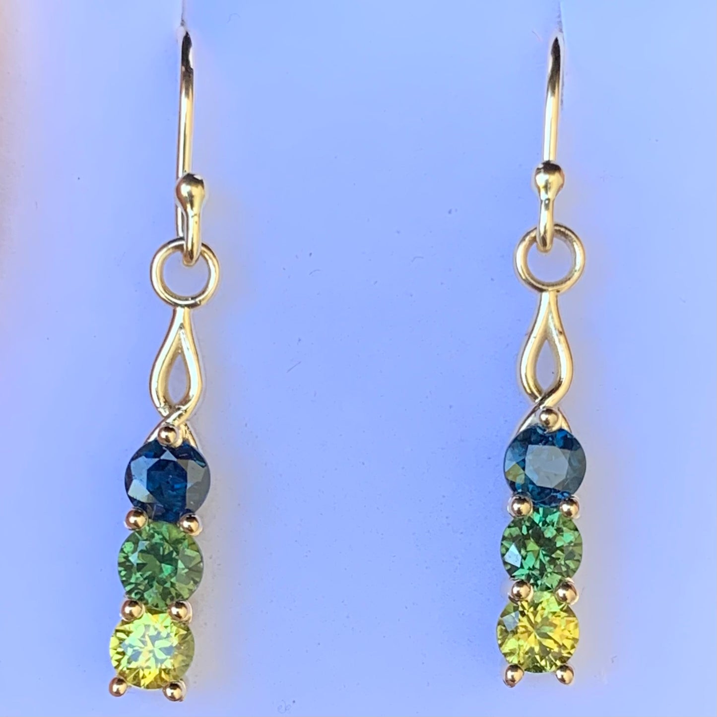 3 Stone Australian Sapphire Drop Earrings