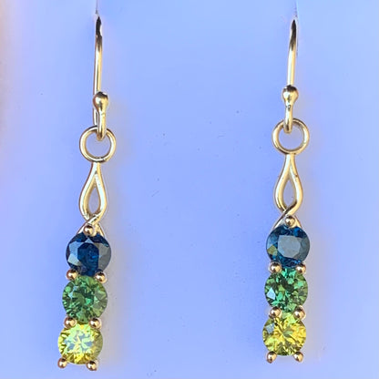 3 Stone Australian Sapphire Drop Earrings