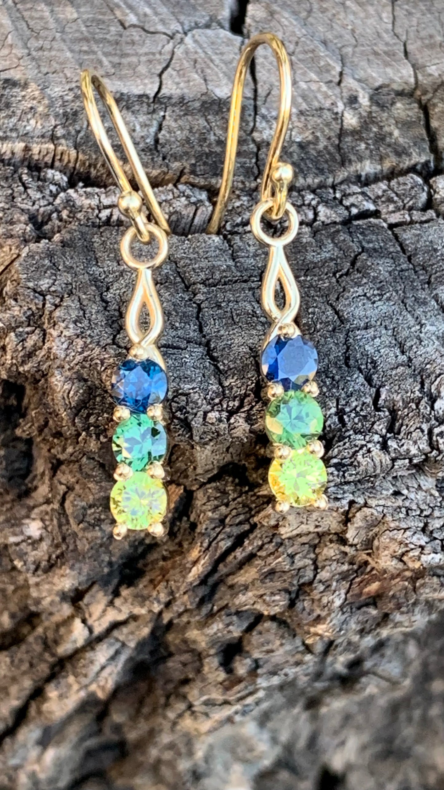3 Stone Australian Sapphire Drop Earrings