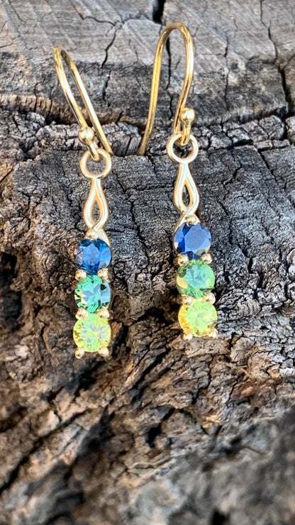 3 Stone Australian Sapphire Drop Earrings