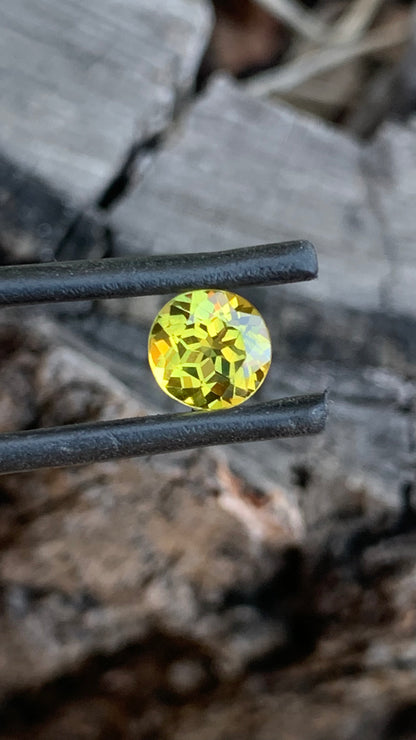 Round Australian sapphire with bright yellow green colour from Central Queensland