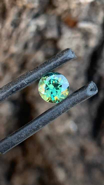 Round Australian sapphire with bright teal parti colour from Central Queensland