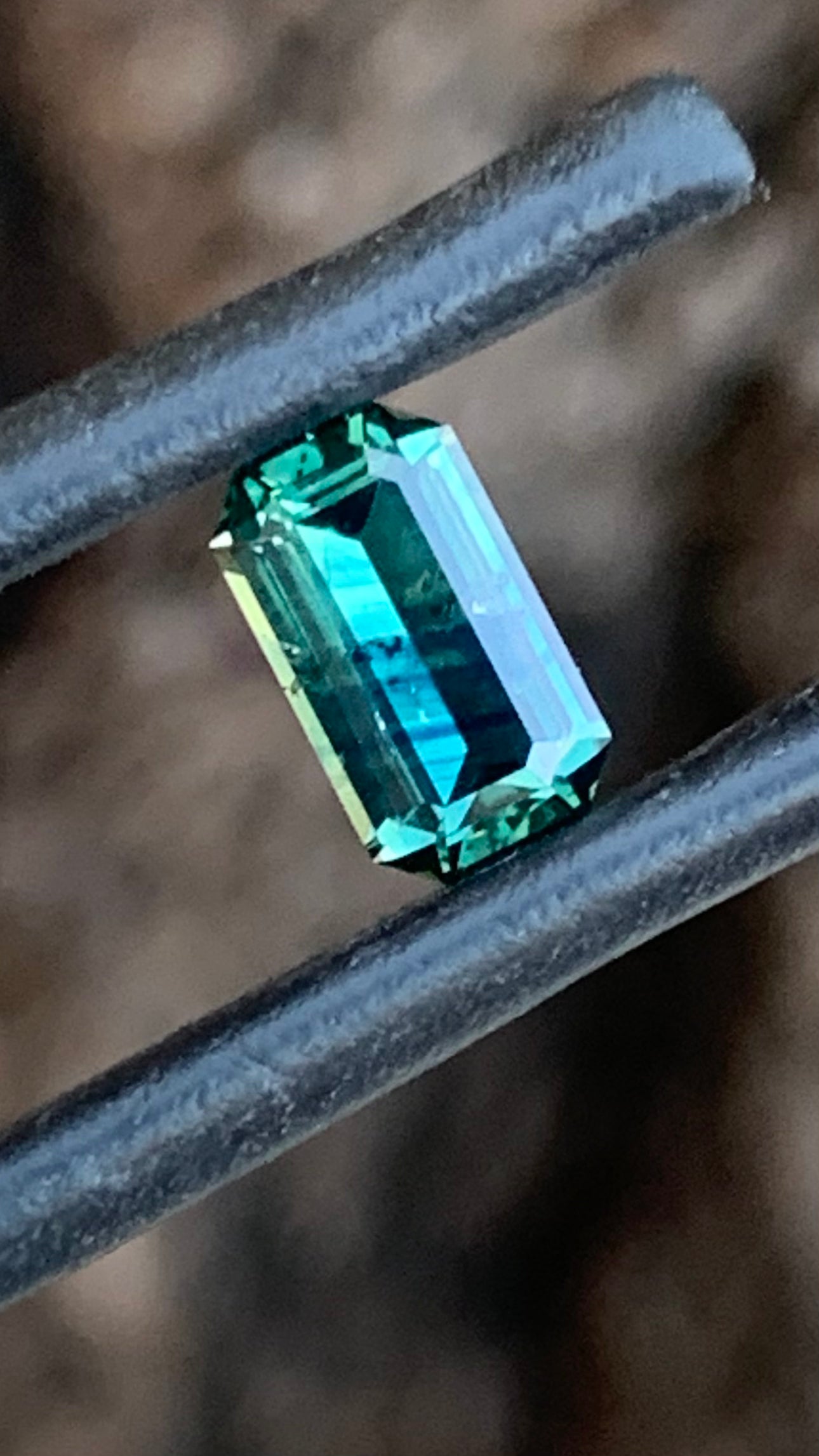 0.89ct two-tone blue parti Australian sapphire emerald cut with striped colour zoning