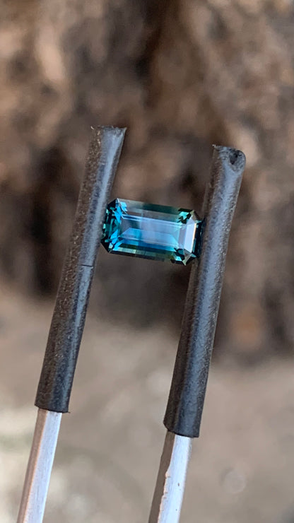 1.19ct blue parti Australian sapphire emerald cut with two-tone blue colour