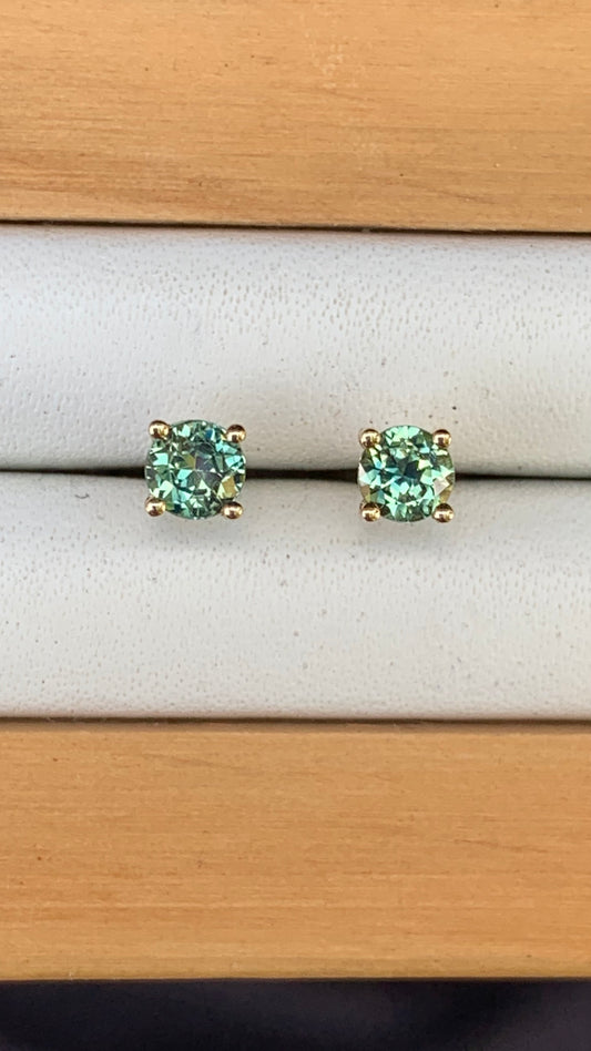 Teal Australian Sapphire Earrings ~ 3.5mm Gold Studs