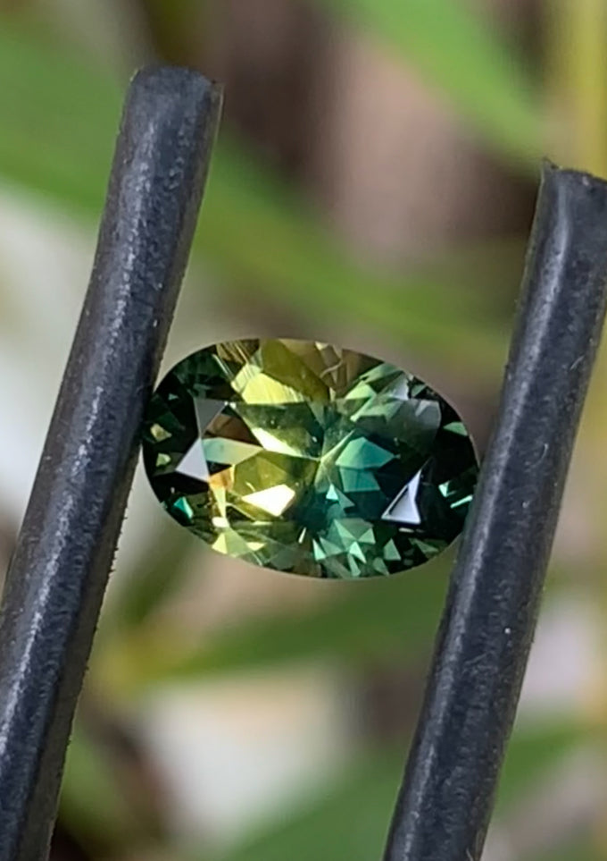 1.89ct tri-colour parti Australian sapphire oval cut with green yellow and blue colour