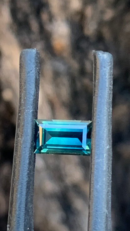 0.935ct green blue Australian sapphire baguette cut from the Central Queensland Gemfields
