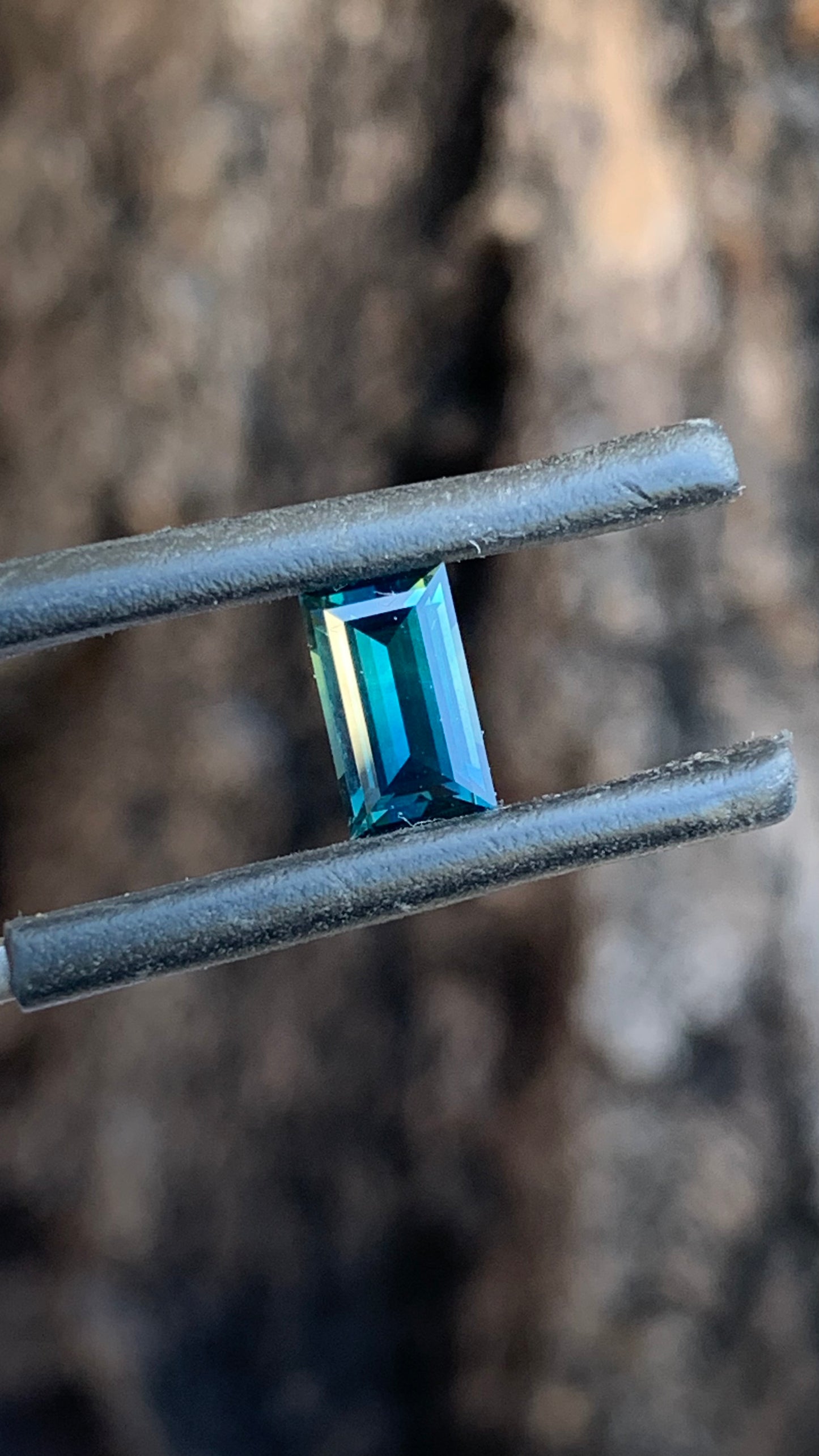 Natural Central Queensland sapphire 6.91mm baguette cut green blue gemstone