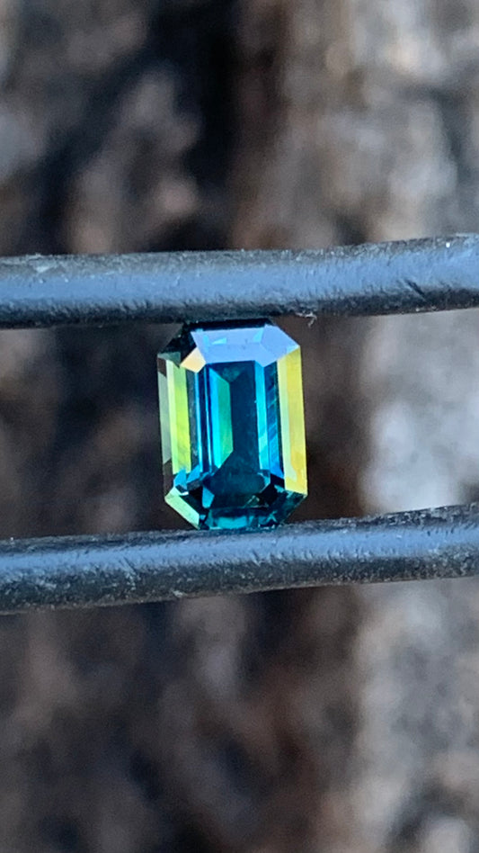 1.290ct blue green Australian sapphire emerald cut from the Central Queensland Gemfields