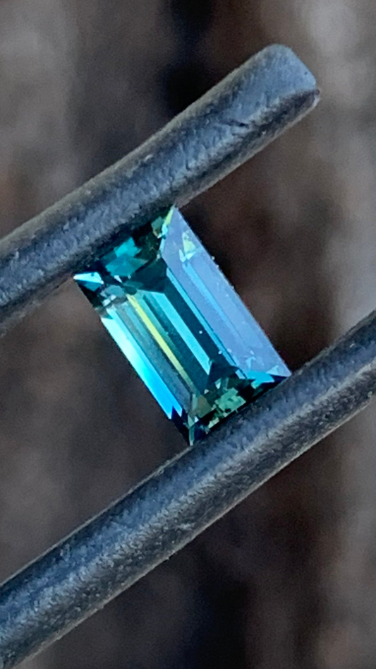 Natural Central Queensland sapphire 6.78mm baguette cut teal gemstone