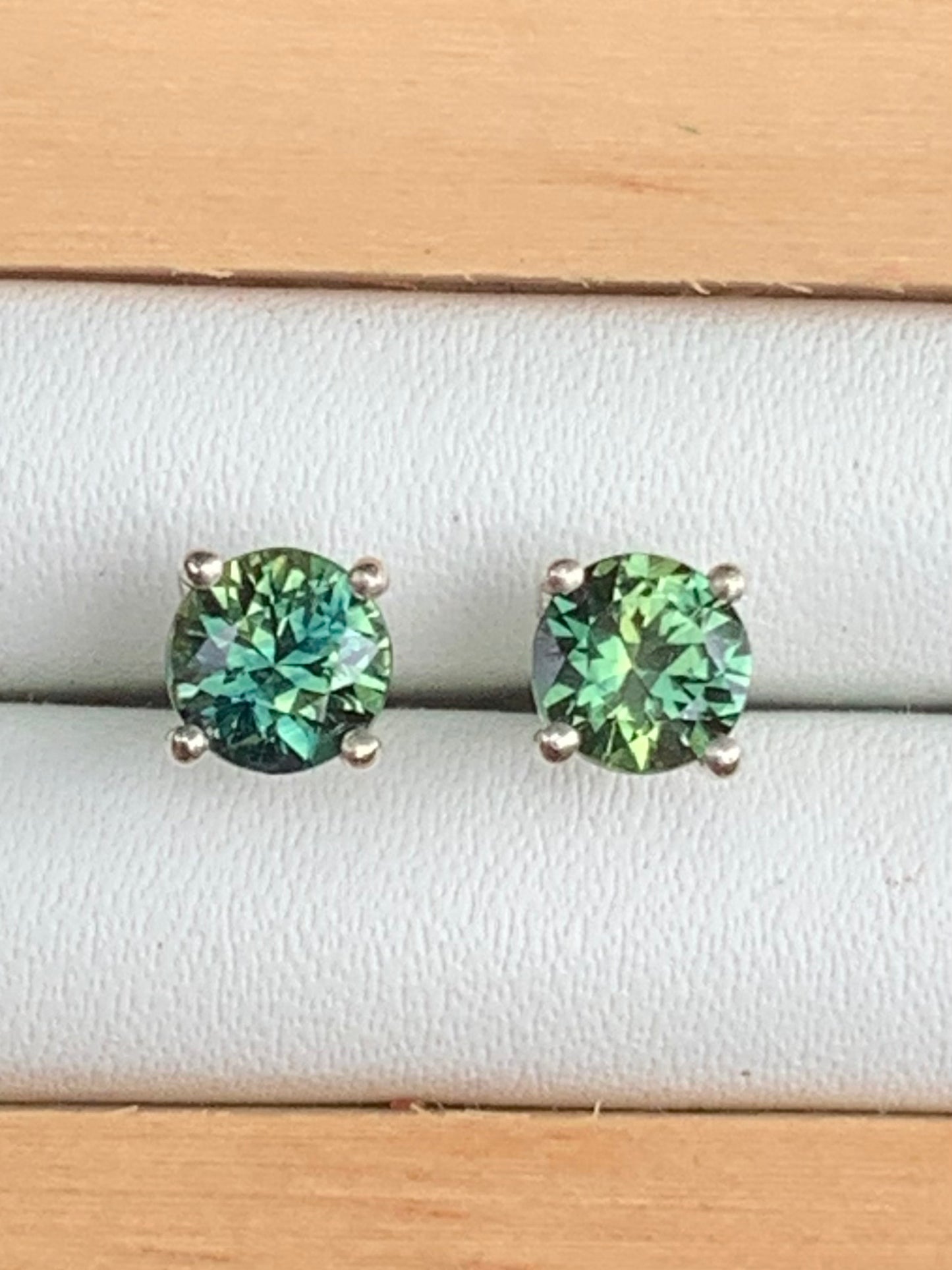 Teal Australian Parti Sapphire Earrings ~ 5.1mm Sterling Silver Studs