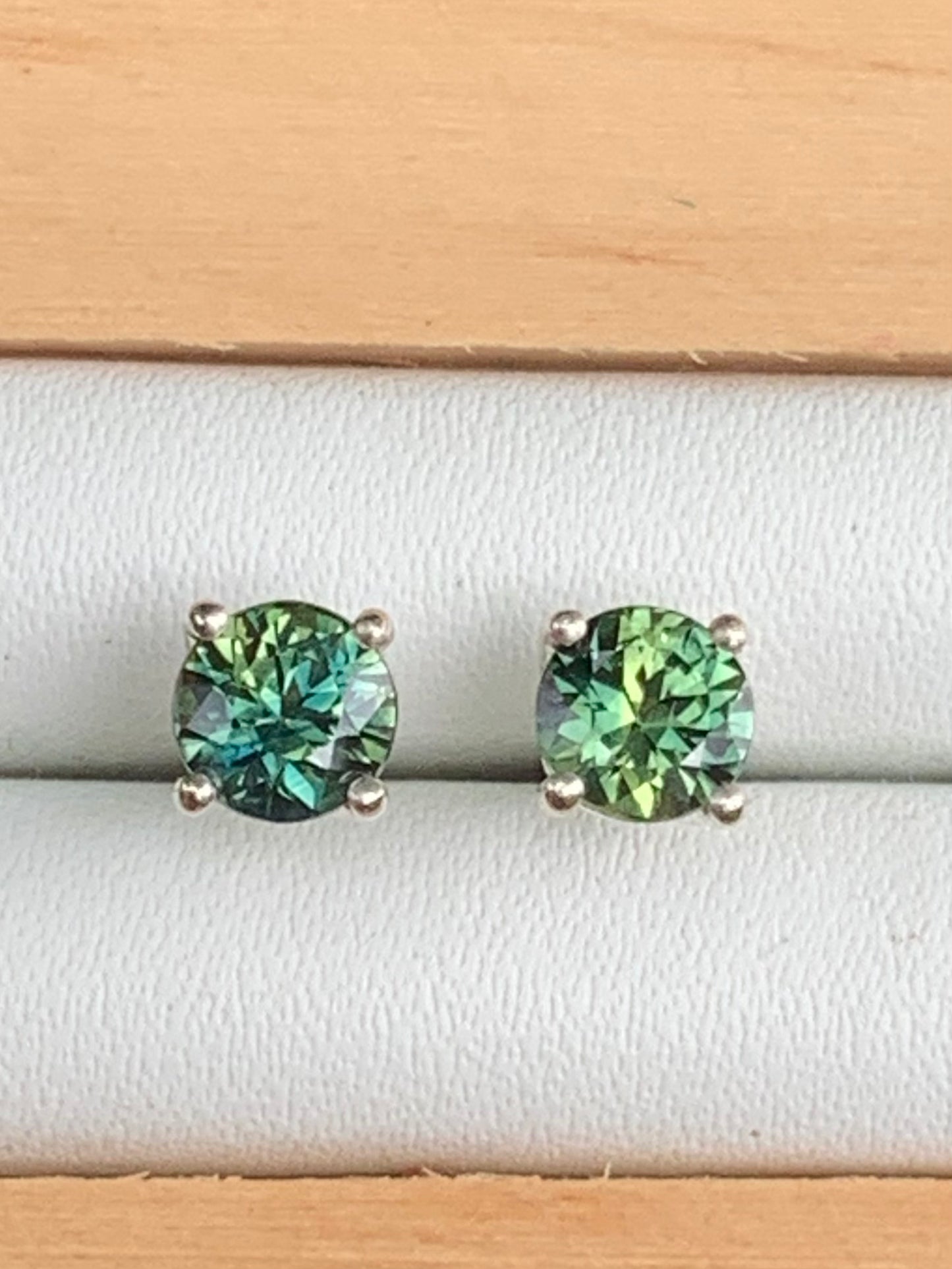 Teal Australian Parti Sapphire Earrings ~ 5.1mm Sterling Silver Studs