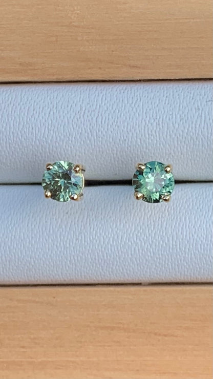 Light Green Australian Sapphire Earrings ~ 3.5mm Gold Studs