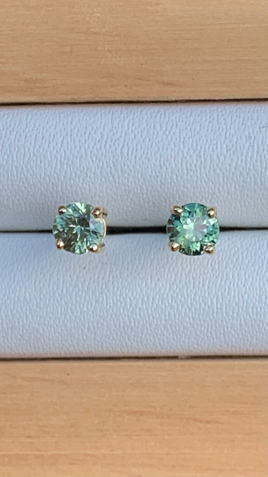 Light Green Australian Sapphire Earrings ~ 3.5mm Gold Studs